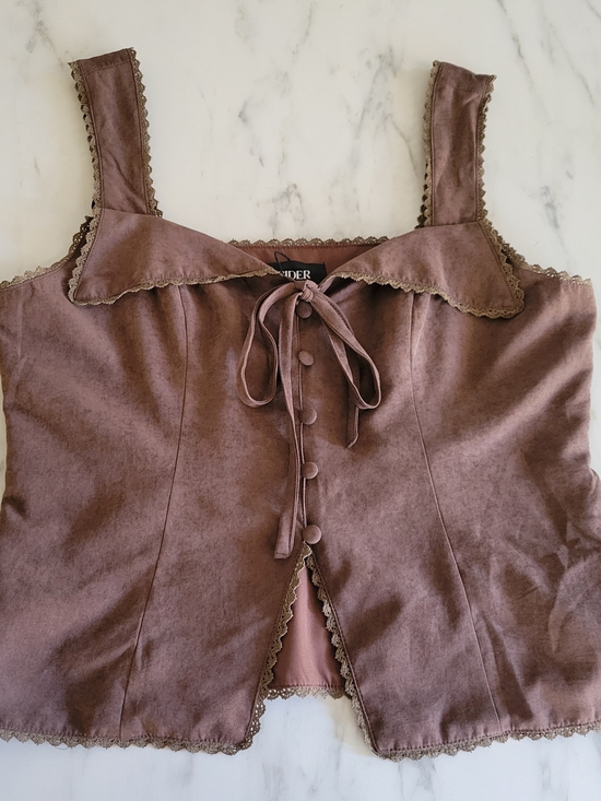 Cider Tops - NWT Cider Coffee Brown Lace Trim Corset Vest Top XL